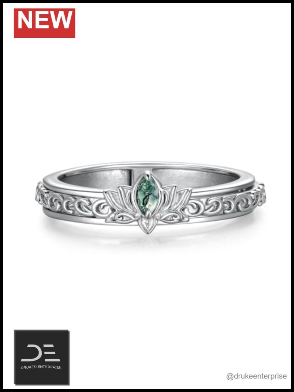 925 Sterling Silver Lotus Fidget Spinner Ring, Anxiety Relief Jewelry for